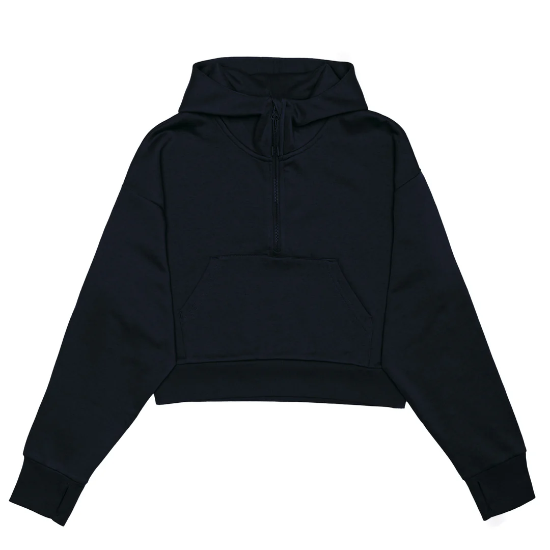 Cropped Drop Shoulder 1/2 Zip Hoodie