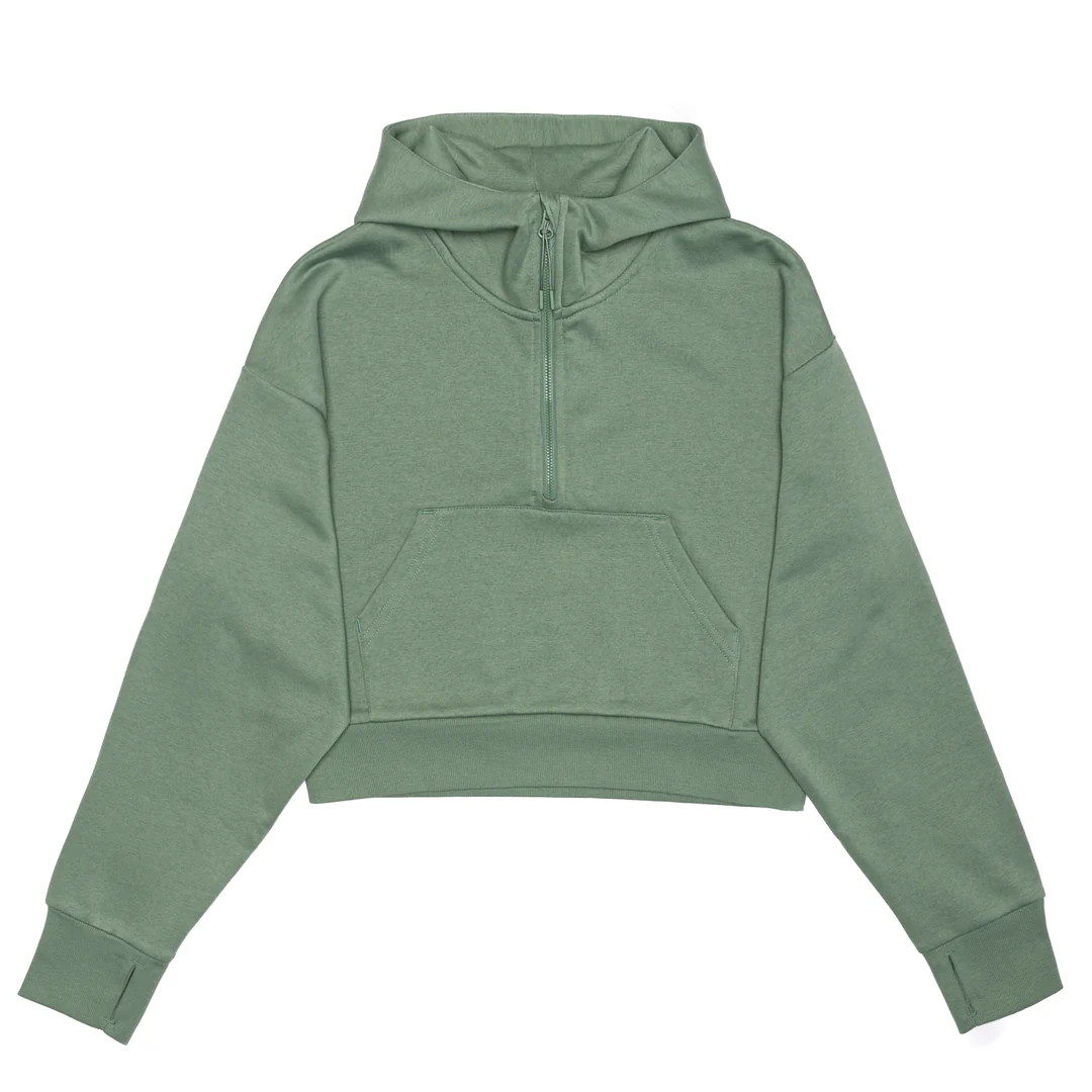 Cropped Drop Shoulder 1/2 Zip Hoodie - Color Image 1