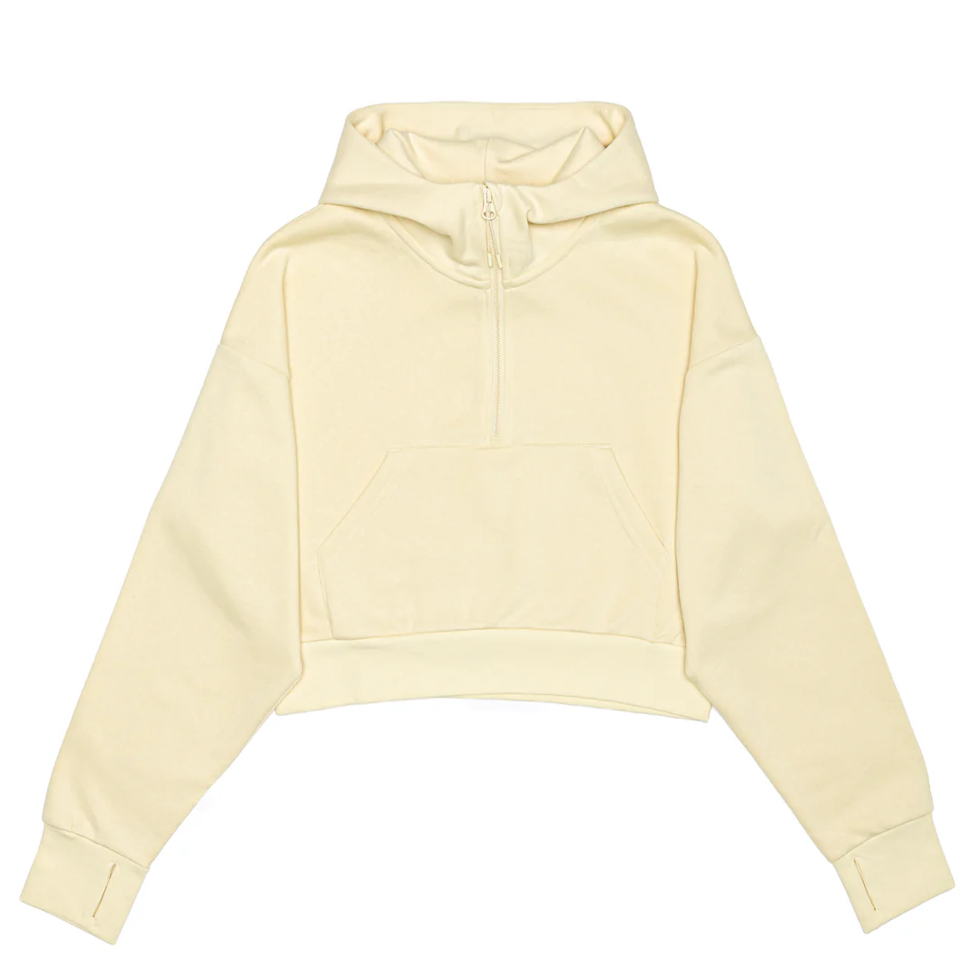 Cropped Drop Shoulder 1/2 Zip Hoodie - Color Image 1