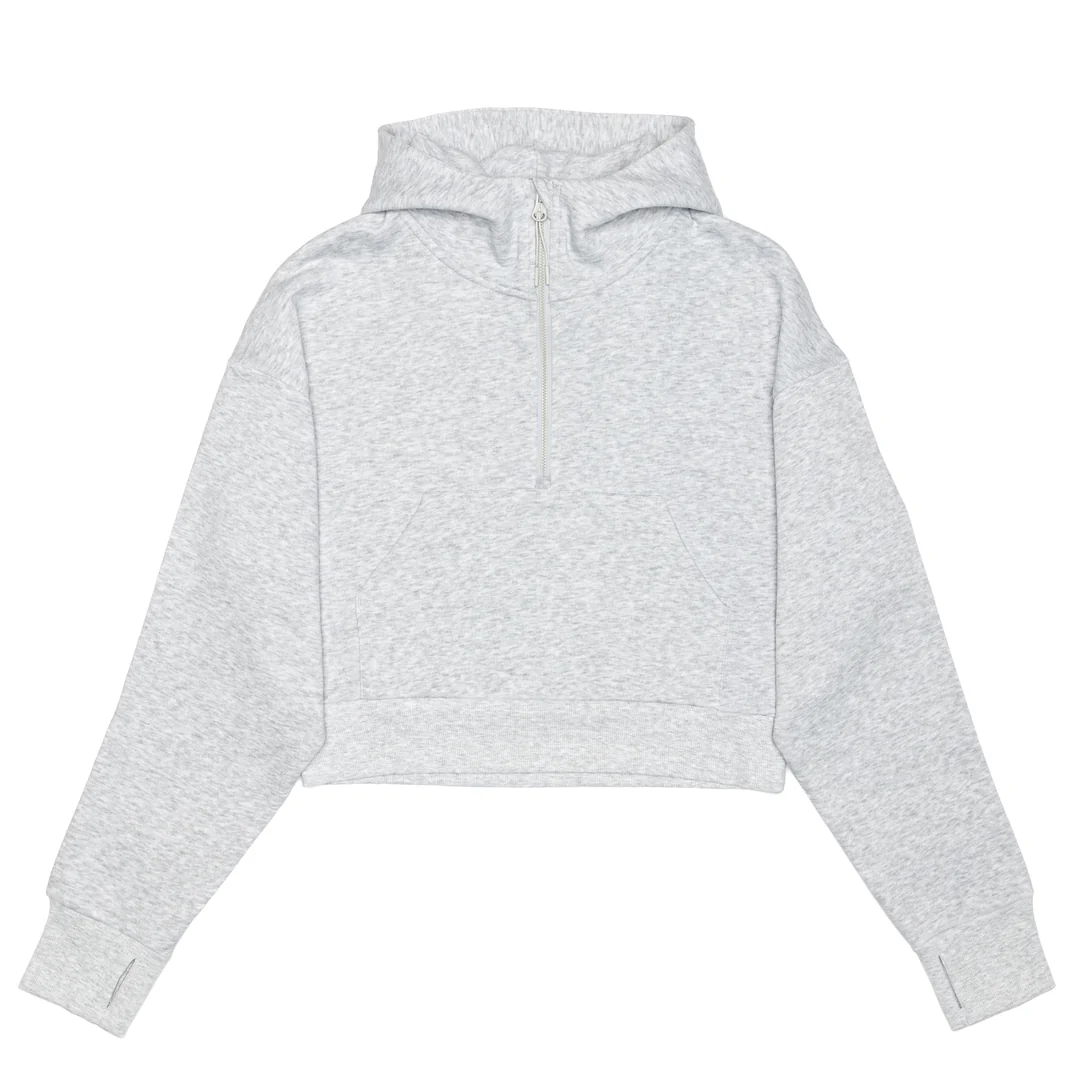 Cropped Drop Shoulder 1/2 Zip Hoodie