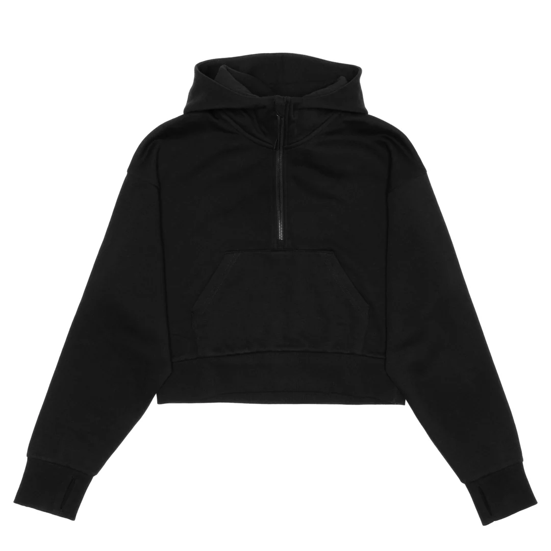 Cropped Drop Shoulder 1/2 Zip Hoodie - Color Image 1